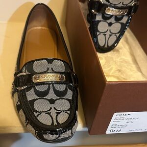 Coach Women's Black and Grey Loafers. Size 10.